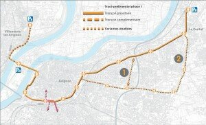 trace preferentiel ligne A tramway avignon 300x182 Bientôt un tramway à Avignon : quels tracés possibles ?