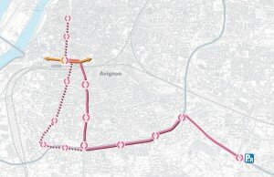 trace preferentiel ligne B tramway avignon 300x194 Bientôt un tramway à Avignon : quels tracés possibles ?
