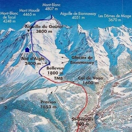 plan ascension mont blanc aiguille gouter Le futur refuge du Goûter en haut du Mont Blanc inauguré en 2013