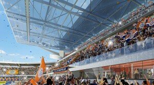 stade mosson tribune projet montpellier 300x167 Réhabilitation et couverture du stade de la Mosson à Montpellier par A+ Architecture