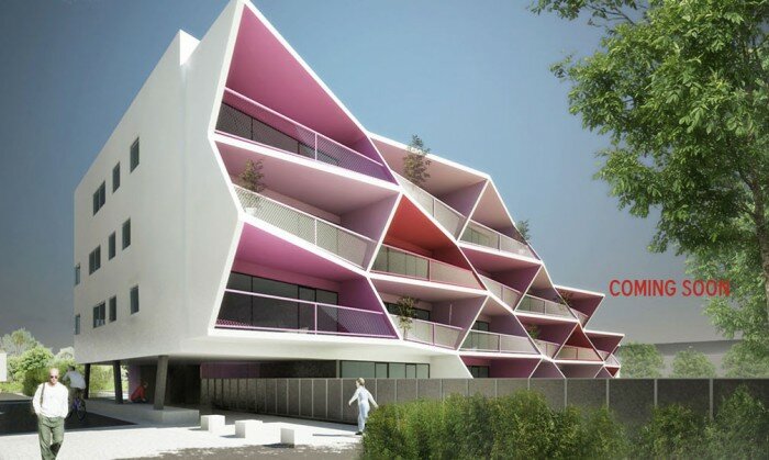cg architecte immeuble couleur pastel 700x419 La Crossbox de CG Architectes : maison container